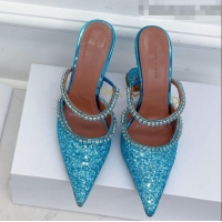 Inexpensive Amina Muaddi Sequins Crystal Strap Mules 9.5cm AM1017 Blue 2021