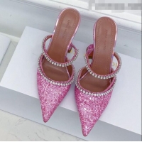 Specials Grade Amina Muaddi Sequins Crystal Strap Mules 9.5cm AM1017 Pink 2021