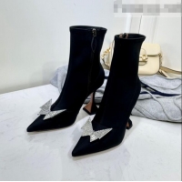 Top Grade Amina Muaddi Lycra Short Boots with Crystal Bow AM2310 Black 2021