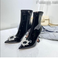 Promotional Amina Muaddi Patent Leather Short Boots with Crystal Buckle AM2317 Black 2021