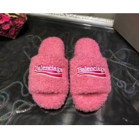 Best Luxury Balenciaga Logo Wool Flat Slide Sandals 081215 Pink