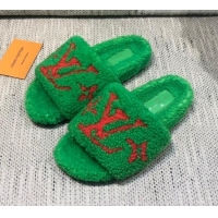 Charming Louis Vuitton LV Wool Flat Slide Sandals 080964 Green 