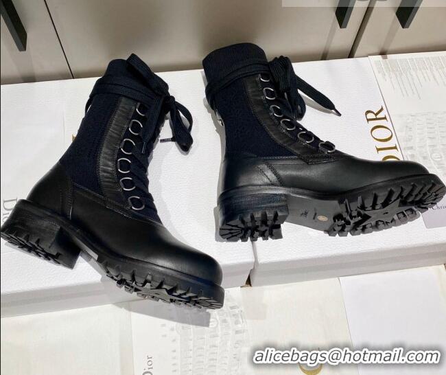 Unique Style Dior Diorland Lace-up Boots 5cm in Calfskin and Cotton Black/Aged Silver 092430