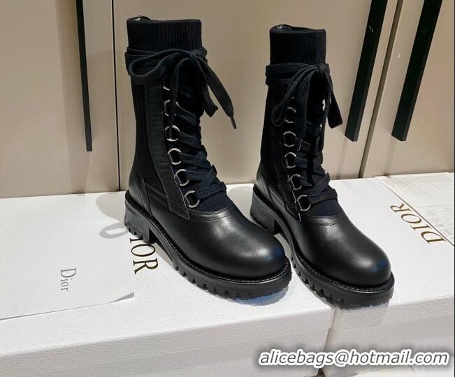 Unique Style Dior Diorland Lace-up Boots 5cm in Calfskin and Cotton Black/Aged Silver 092430