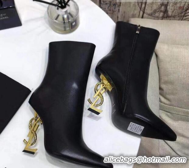 Good Product Saint Laurent Calf Leather High YSL-Heel Ankle Boots 11CM 093048 Balck/Gold