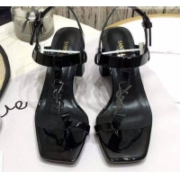 Top Quality Saint Laurent YSL Patent Leather Sandals 7.5cm 070647 Black
