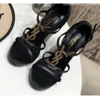 Most Popular Saint Laurent Cassandra Wedge Sandals 10.5cm 070649 Black/Gold