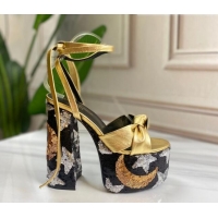 Best Price Saint Laurent Sequins High Heel Lambskin Sandals 724058 Gold 2021
