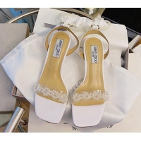 Good Quality Jimmy Choo Crystal Sandals with Pearl and Silk Strap 6.5cm 082019 White