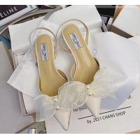 Classic Practical Jimmy Choo Lambskin Pearl Bow Sandals 4.5cm 082024 Cream White 2021