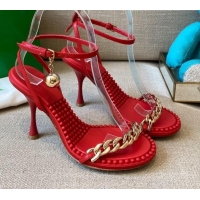 New Style Bottega Veneta Dot Leather Chain Sandals 9cm 071424 Red
