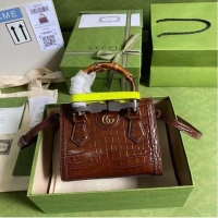 Unique Grade Gucci Diana mini tote bag crocodile 655661 brown