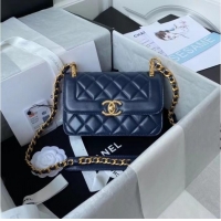Market Sells Chanel small Flap Shoulder Bag Original leather AS2714 blue