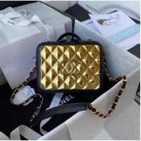 Luxurious Chanel Lambskin Crystal Calfskin & Gold-Tone Metal Cosmetic Bag AS2900 black