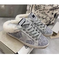 Best Price Golden Goose GGDB Super-Star Sequins and Shearling Sneakers Mules 092201 Silve