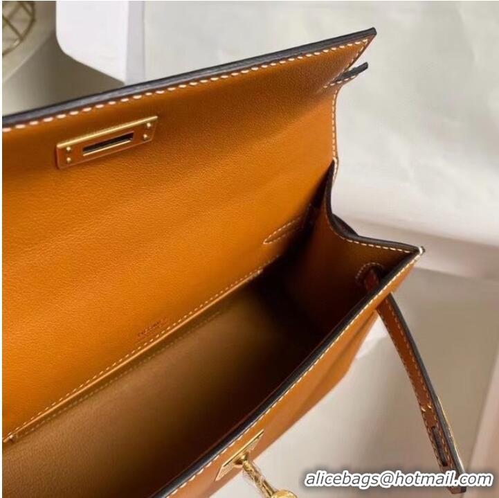Cheapest Hermes Original swift Leather KEL2278 brown&gold-Tone Metal