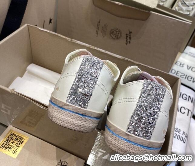 1:1 aaaaa Golden Goose White Leather V-Star Sneakers with Glittery Vertical Strip 1029053
