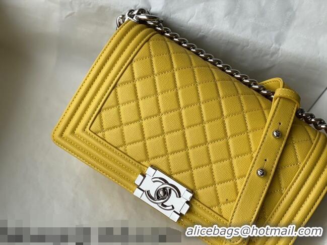 Top Grade Chanel Grained Calfskin Medium Boy Flap Bag A67086 Yellow/Silver 2021