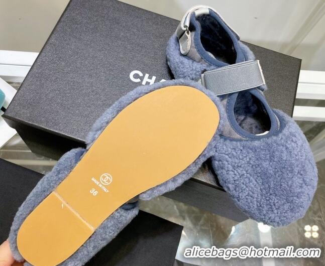 Top Design Chanel Wool Mary Jane Shoes 111116 Blue