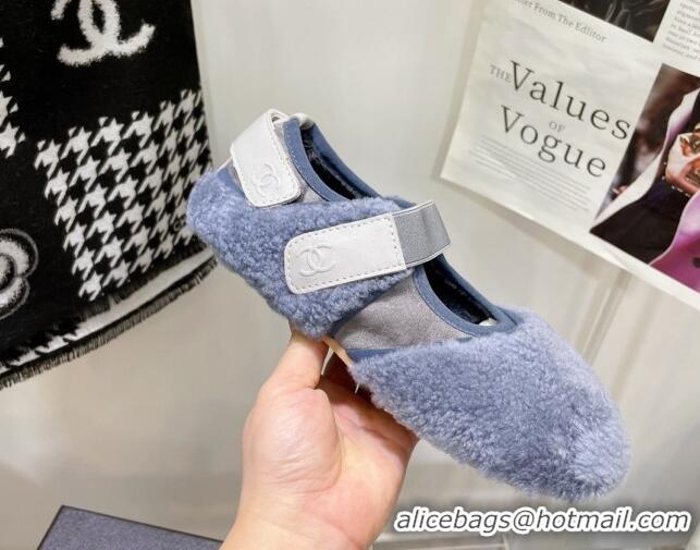 Top Design Chanel Wool Mary Jane Shoes 111116 Blue