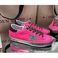 Top Quality Golden Goose Super-Star Sneakers in Rosy Leather with Silver Glitter Star 027067