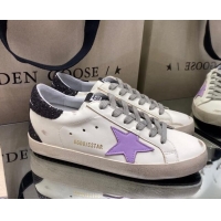 Cheap Golden Goose Super-Star Sneakers inWhite Leather with Lavender Star 027069