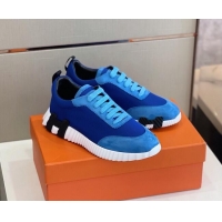 Best Price Hermes Bouncing Calfskin & Canvas Sneakers 1025060 Blue