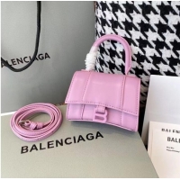 Buy Cheap Balenciaga WOMENS HOURGLASS MINI TOP HANDLE BAG shiny box calfskin M8000 pink