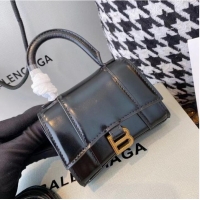 Famous Brand Balenciaga WOMENS HOURGLASS MINI TOP HANDLE BAG shiny box calfskin M8000 black