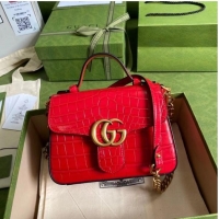 Cheapest Gucci GG Marmont crocodile mini top handle bag 547260 red
