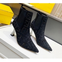 New Fashion Fendi Colibri FF Crystal Ankle Boots 8.5cm 092458 Black