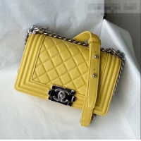 Good Quality Chanel Grained Calfskin Small Boy Flap Bag A67085 Yellow/Silver 2021