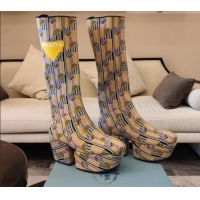 Perfect Prada Jacquard Knit Platform Calf Boots 6.5cm 092466 Yellow