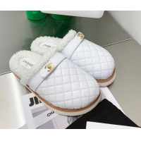 Super Quality Chanel Lambskin and Shearling Flat Mules 4.5cm 092348 White