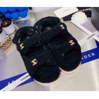 Luxury Chanel Shearling Flat Sandals G35927 Black