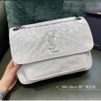 Cheapest Saint Laurent Niki Medium Bag in Crinkled Vintage Leather 633158 Pure White 2021