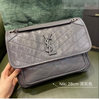 Famous Brand Saint Laurent Niki Medium Bag in Crinkled Vintage Leather 633158 Dark Grey 2021