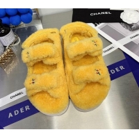 Fashion Chanel Shearling Flat Sandals G35927 Yellow