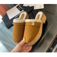 Luxurious Chanel Suede and Shearling Clogs Mules 4.5cm G38271 Clay