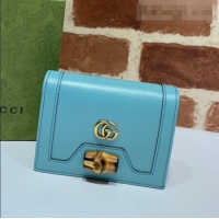 Super Quality Gucci Diana Bamboo Card Case Wallet ‎658244 Pastel Blue 2021