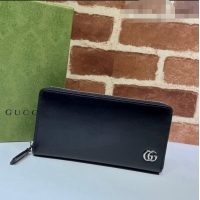 Good Product Gucci Smooth Leather Zip Long Wallet 428736 Black 2021