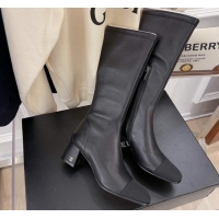 Pretty Style Chanel Leather & Grosgrain Calf-High Boots 5cm 111047 Black