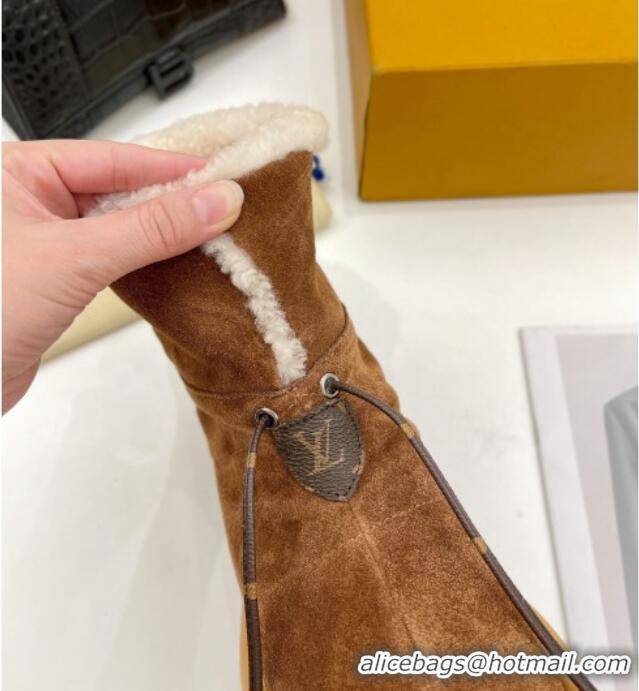 Perfect Louis Vuitton Pillow Comfort Suede Shearling Ankle Boot Cognac Brown 111791