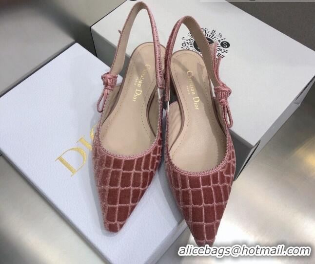 Best Price Dior J'Adior Slingback Ballerina Flat in Pink Crocodile-Effect Embroidered Velvet 111579