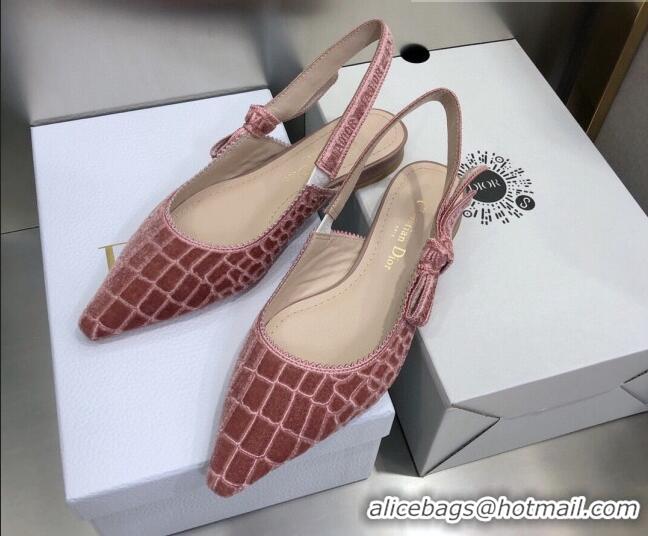 Best Price Dior J'Adior Slingback Ballerina Flat in Pink Crocodile-Effect Embroidered Velvet 111579