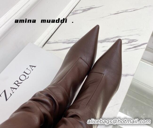 Good Looking Amina Muaddi Pleated Calfskin Short Boots 9.5cm 111208 Brown