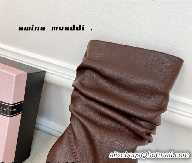 Good Looking Amina Muaddi Pleated Calfskin Short Boots 9.5cm 111208 Brown