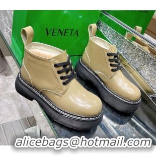 Best Price Bottega Veneta Shiny Leather & Wool Short Boots 111312 Khaki