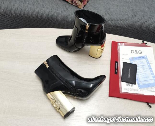 Best Price Dolce & Gabbana DG Patent Leather Ankle Short Boots 10.5cm Black/Gold 111335