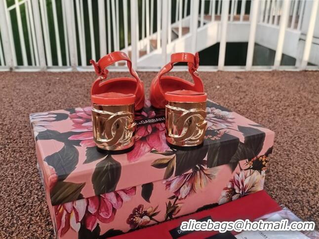 Good Quality Dolce & Gabbana DG Patent Leather Slingback Pumps 6.5cm 111516 Orange/Gold